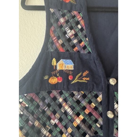 CASCADE BLUES Corduroy Vest Womens Medium Woven Lattice Harvest Embroidered - Picture 5 of 8